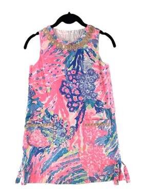 Lilly Pulitzer Girls Size 10 Gypset Paradise Pineapple Shift Dress Gold Trim EUC